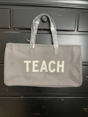 TEACH Grey Canvas Tote Bag for Women